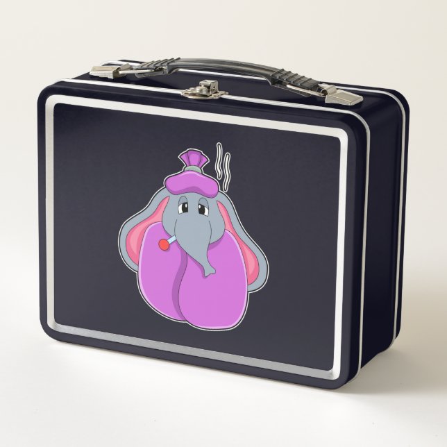 Elephant with Fever thermometer Metal Lunch Box (Front)