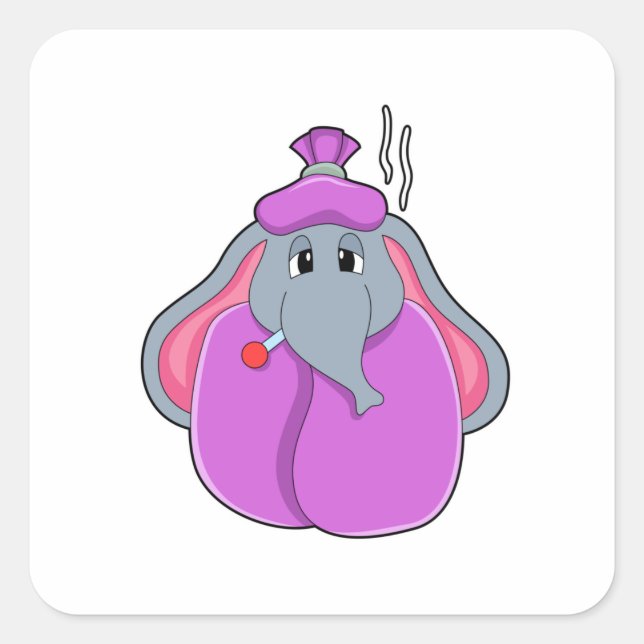 Elephant with Fever thermometer Square Sticker (Front)