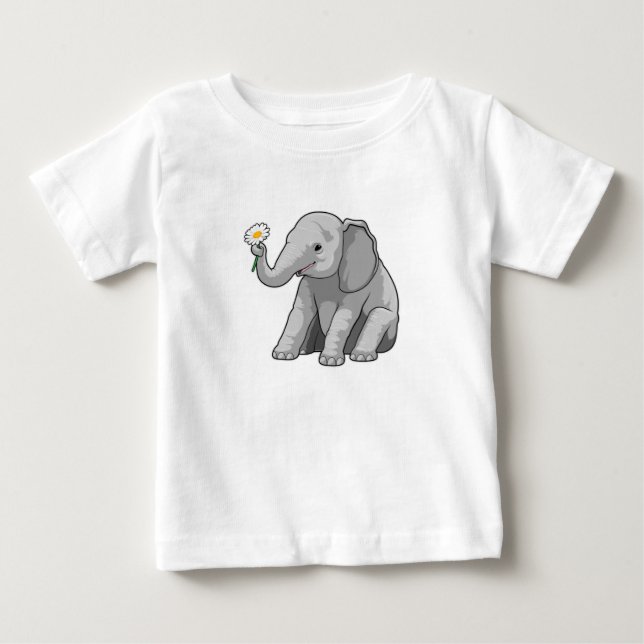 Elephant with Flower Baby T-Shirt (Front)