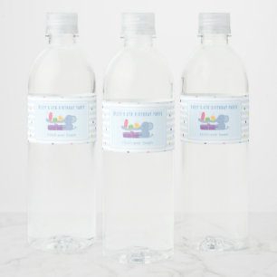 Elephant with Gifts Birthday Water Bottle Label