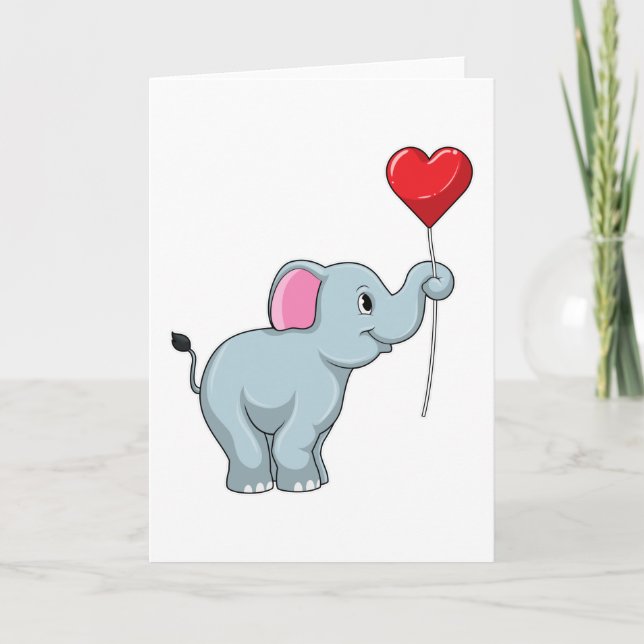 Elephant with Heart Balloon Card (Front)