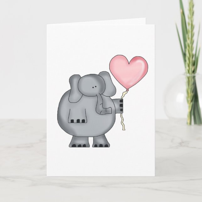 Elephant with Heart Balloon Holiday Card (Front)