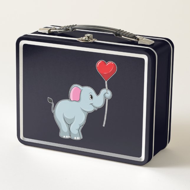 Elephant with Heart Balloon Metal Lunch Box (Front)