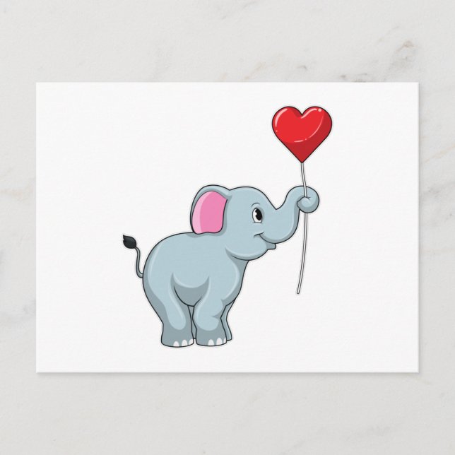 Elephant with Heart Balloon Postcard (Front)