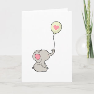 Elephant with Heart in Ballon Card