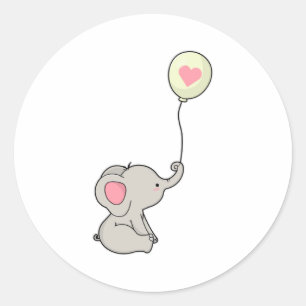Elephant with Heart in Ballon Classic Round Sticker