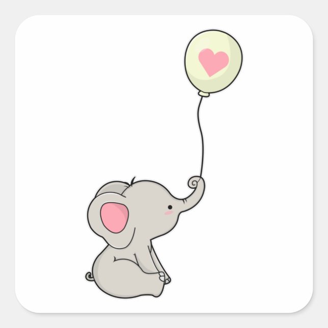 Elephant with Heart in Ballon Square Sticker (Front)