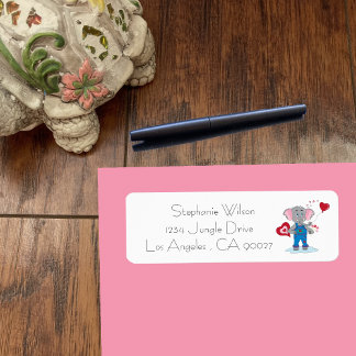 Elephant with Hearts White Return Address Labels