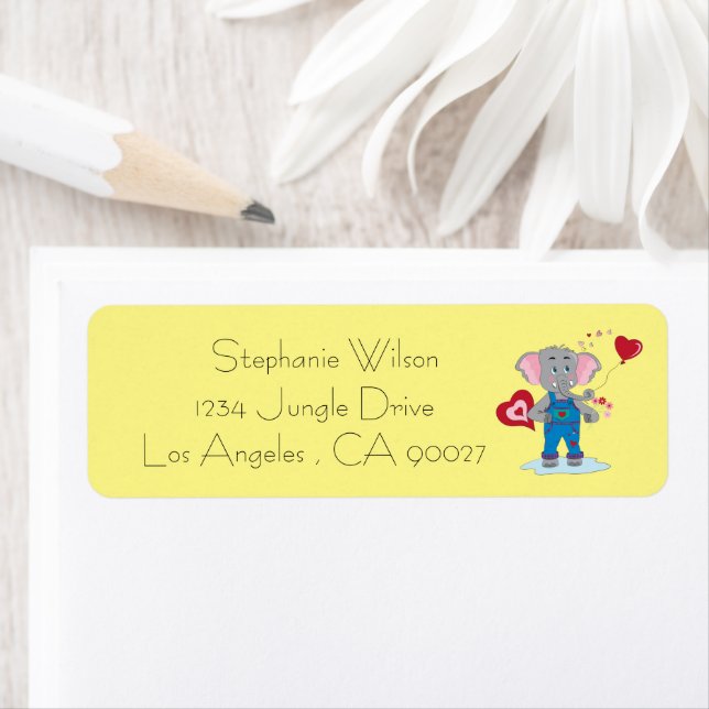 Elephant With Hearts Yellow Return Address Labels (Insitu)