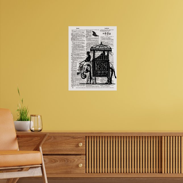 Elephant with Howdah Dictionary Art Poster (Living Room 2)