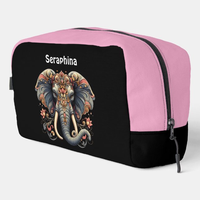 Elephant with intricate floral designs dopp kit (Right Corner)