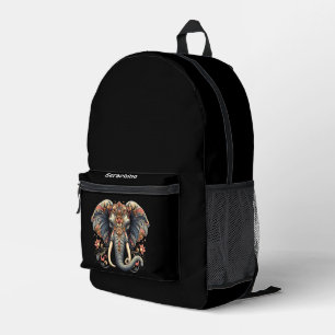 Elephant with intricate floral designs printed backpack