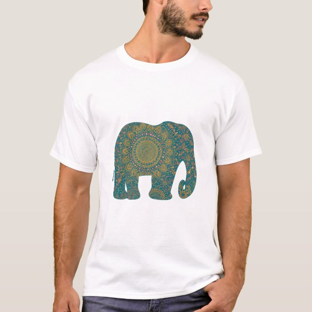 Elephant With Intricate Mandala Pattern T-Shirt (Front)