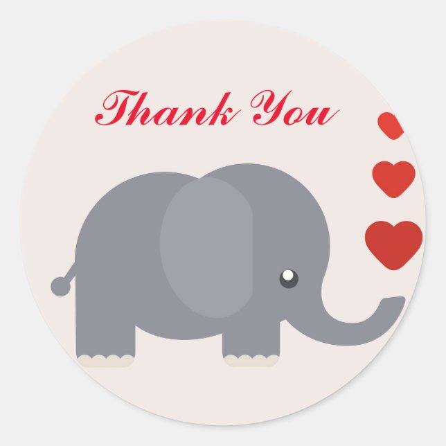Elephant with love hearts Thank You Classic Round Sticker (Front)