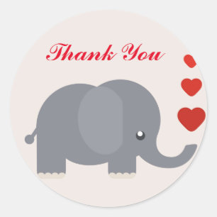 Elephant with love hearts Thank You Classic Round Sticker
