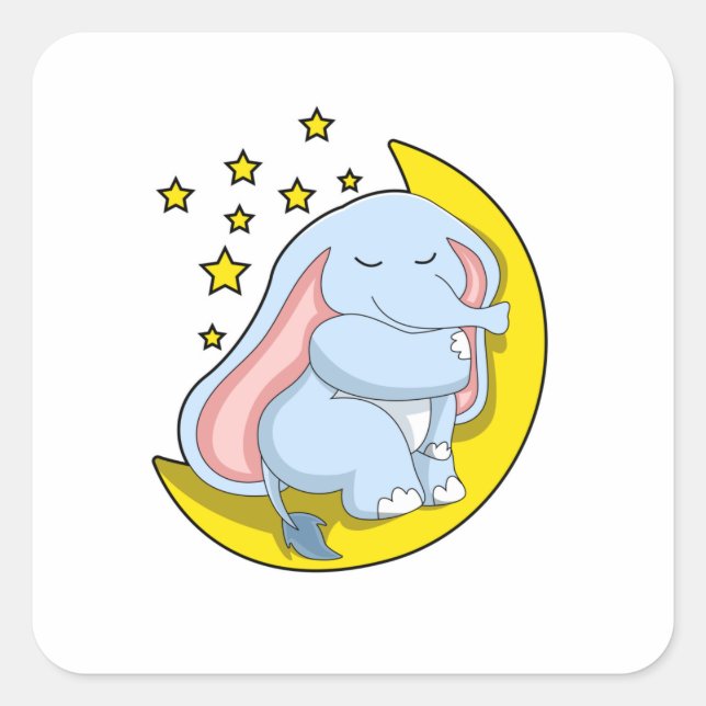 Elephant with Moon and Stars Square Sticker (Front)