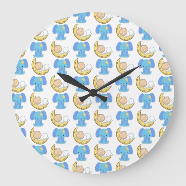 Elephant with Moon Baby Design Large Clock (Front)