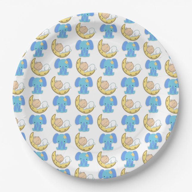 Elephant with Moon Baby Design Paper Plate (Front)