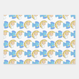 Elephant with Moon Baby Design Wrapping Paper Sheet