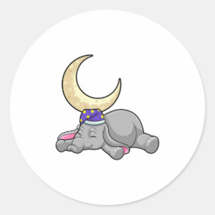 Elephant with Moon Classic Round Sticker