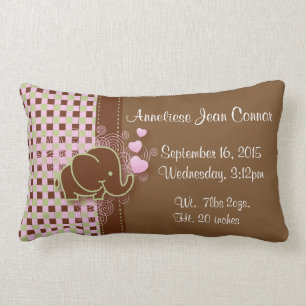 Elephant with Pink & Brown Plaid Background Lumbar Cushion