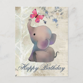 Elephant with pink butterfly postcard