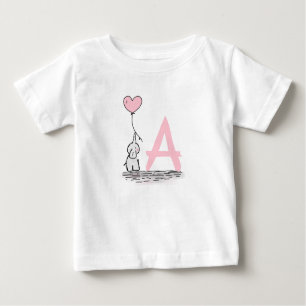 Elephant With Pink Heart Balloon Monogram Baby T-Shirt