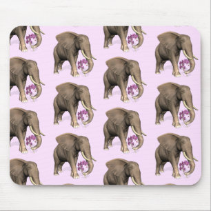 Elephant With Pink Orchid Mouse Mat