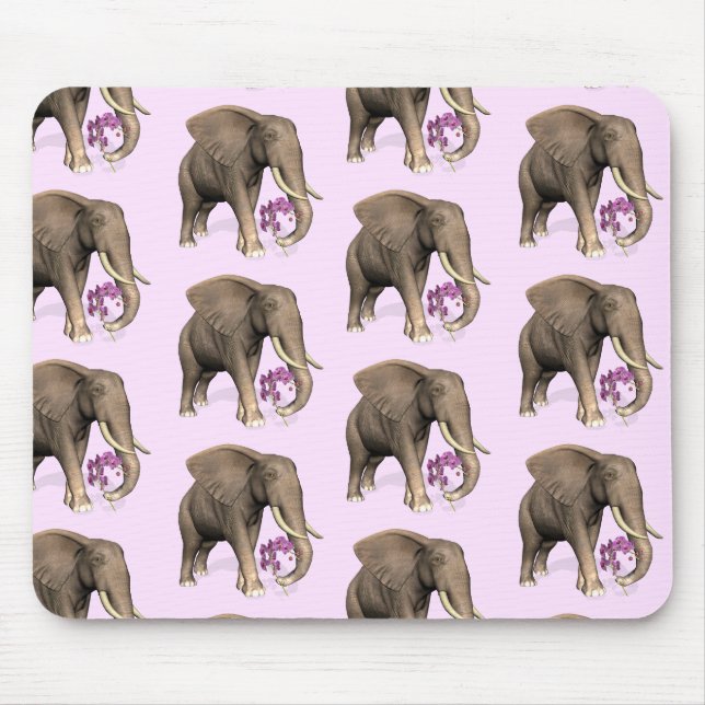 Elephant With Pink Orchid Mouse Mat (Front)