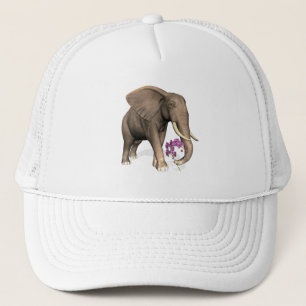 Elephant With Pink Orchid Trucker Hat