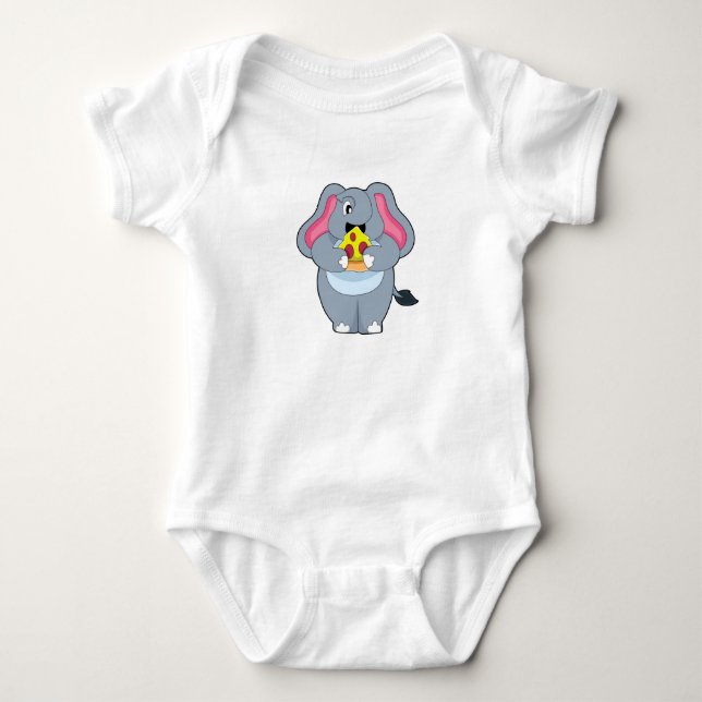 Elephant with Pizza Baby Bodysuit (Front)