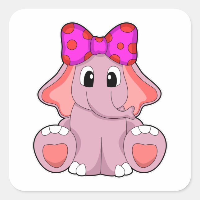 Elephant with Ribbon Square Sticker (Front)