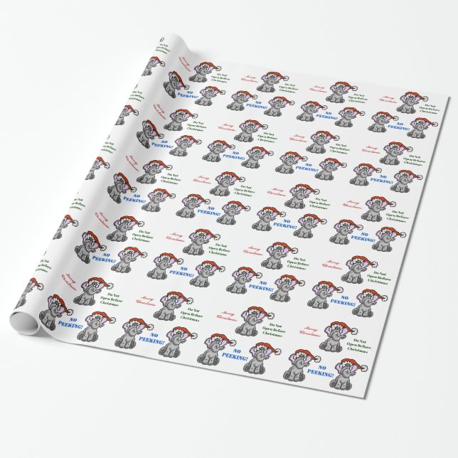 Elephant with Santa Hat Customise Gift Wrap (Unrolled)