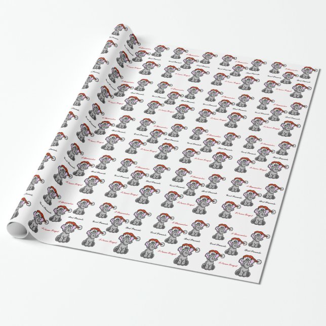 Elephant with Santa Hat Gift Wrap (Unrolled)