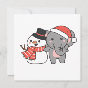 Elephant With Snowman In Winter For Christmas Holi Holiday Card