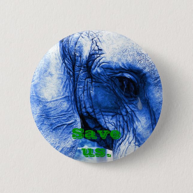 Elephant with tear 6 cm round badge (Front)