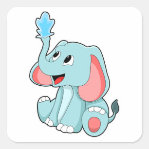 Elephant with Water Square Sticker