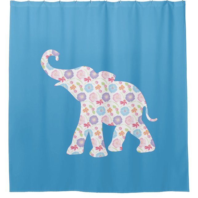 Elephant with Watercolor Flower Pattern Modern Shower Curtain (Front)