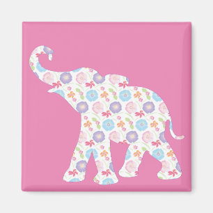 Elephant-with-Watercolor-flowers Pattern Unique Magnet
