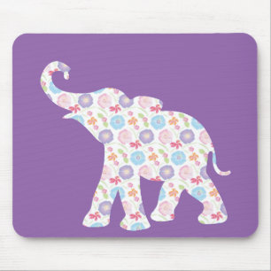 Elephant-with-Watercolor-flowers Pattern  Unique Mouse Mat