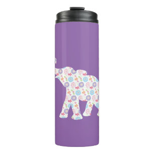 Elephant-with-Watercolor-flowers Pattern Unique Thermal Tumbler