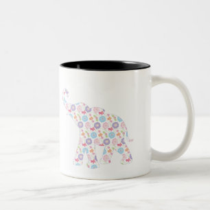 Elephant-with-Watercolor-flowers Pattern Unique Two-Tone Coffee Mug