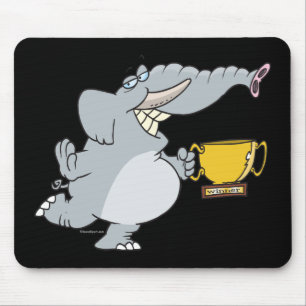 elephant with winner trophy cartoon mouse mat