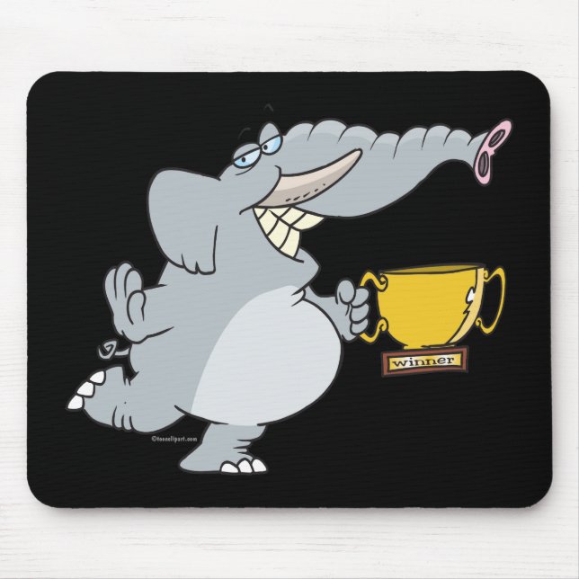 elephant with winner trophy cartoon mouse mat (Front)