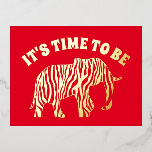 Elephant With Zebra Stripes Foil Holiday Postcard (Front)