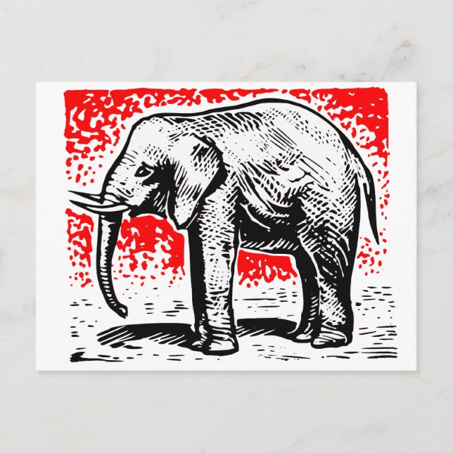 Elephant Woodcut Postcard (Front)