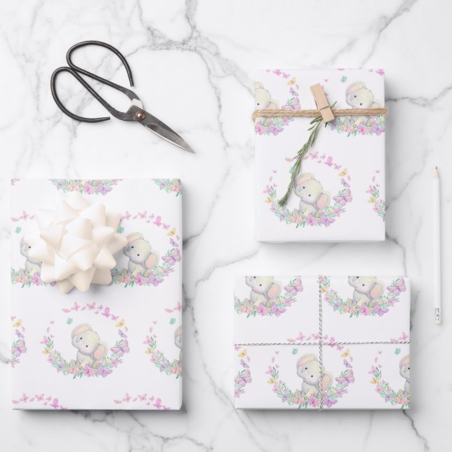 Elephant Wrapping Paper, Baby Shower Gift Wrap (Front)