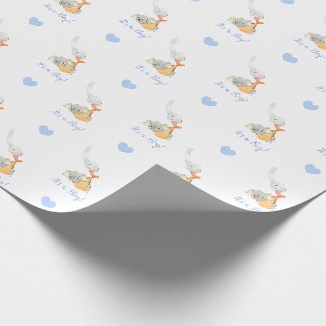 Elephant Wrapping Paper (Blue Personalised) Stork (Corner)