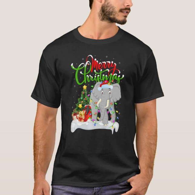 Elephant  Xmas Decorations Santa Elephant Christma T-Shirt (Front)