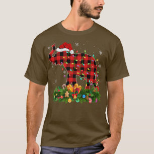 Elephant Xmas Lights Buffalo Plaid Santa Elephant T-Shirt